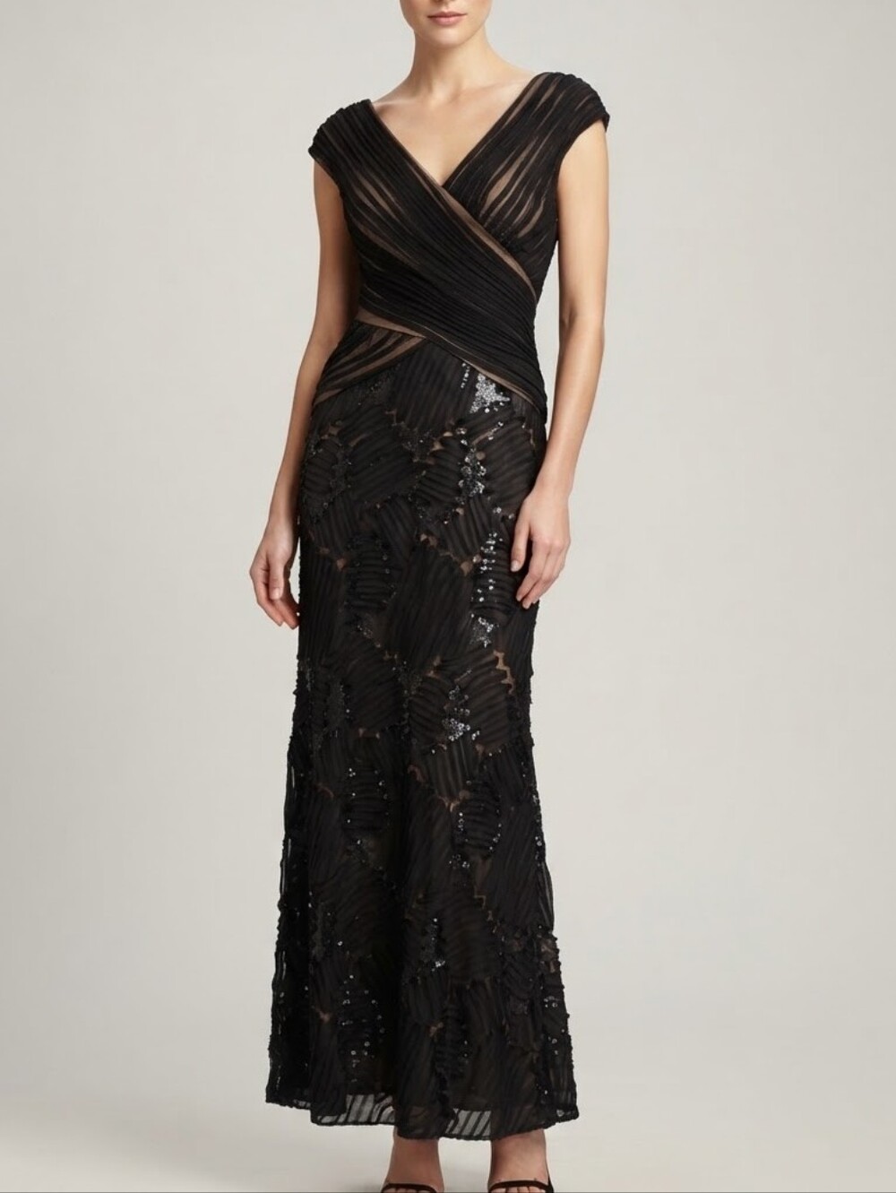 VTG Tadashi Shoji Formal Gown Dress Sz 6 Stretch Whimsigoth Dark Romantic Luxury
